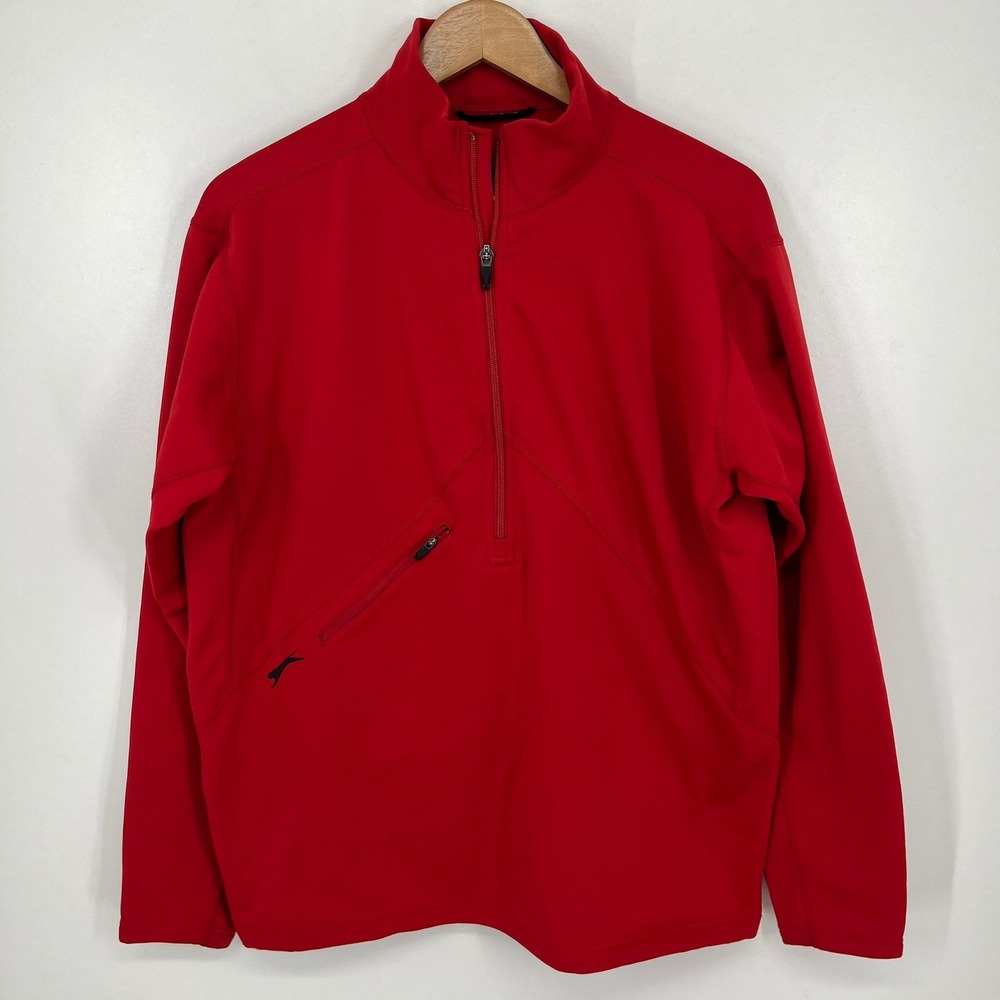 Slazenger Mens Red Quarter Zip Fleece Lined Pullover Activewear Jacket Size M